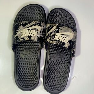 Nike Black Floral Slides